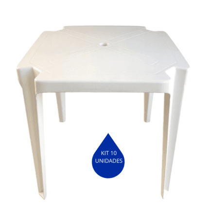KIT 10 MESAS PLÁSTICAS QUADRADA MONOBLOCO EMPILHAVEL 70x70 BRANCA