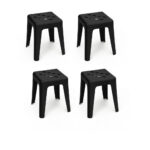 Kit 4 Banquetas Pretas Reforçadas – Empilháveis, Resistentes, Multiuso Casa e Eventos