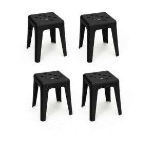 Kit 4 Banquetas Pretas Reforçadas – Empilháveis, Resistentes, Multiuso Casa e Eventos