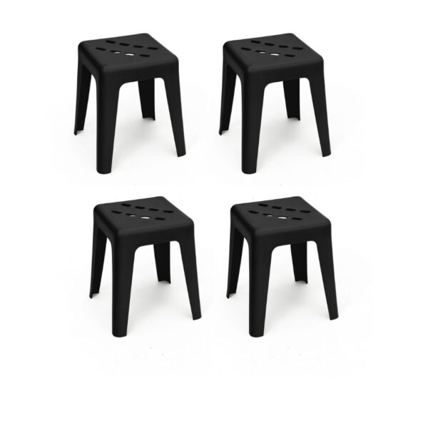 Kit 4 Banquetas Pretas Reforçadas – Empilháveis, Resistentes, Multiuso Casa e Eventos